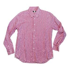 Saks Fifth Avenue Berry White Gingham Button Down Long Sleeve Shirt Men's 42/M